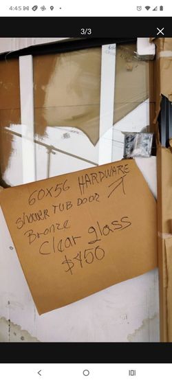Shower door for tub 60x56 bronze color , just the box is stain water ,no broken or dent hardware included