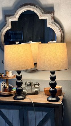 Set of 2 Kirkland Black Stacked Ball Table Lamps