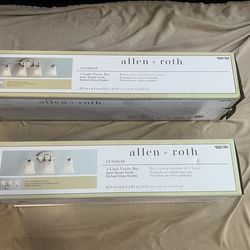 BRAND NEW, STILL IN BOX. 2 SETS OF BATHROOM VANITY LIGHTS. PRICE IS FOR BOTH