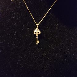 10k White Gold And Diamond Key Necklace 