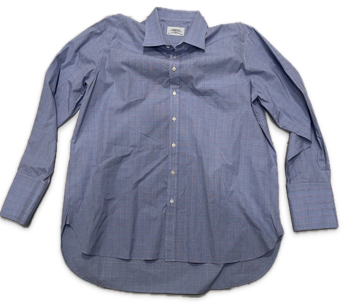 Charles Tyrwhitt Men's Blue Plaid 100% Cotton Dress Shirt Size 19x37
