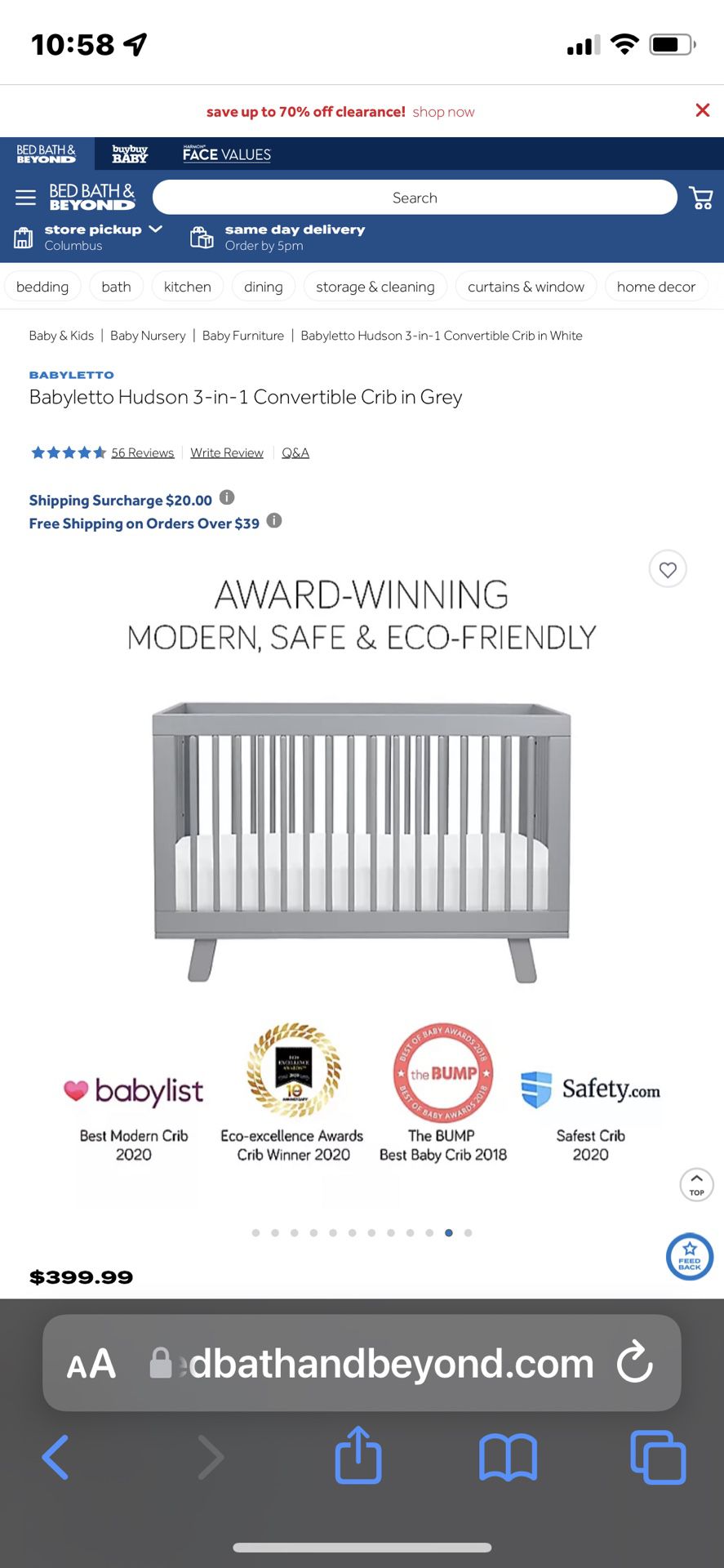 Babyletto Hudson 3-in-1 Convertible Crib With Graco Premium Foam Mattress