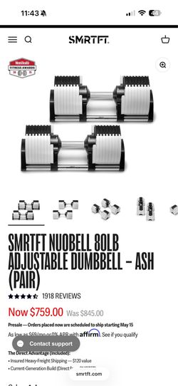SMRTFT Nuobell 80lb adjustable dumbbells