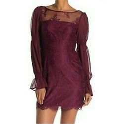 Burgundy Lace Mini Dress Long Sleeves