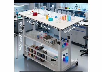 New! White Mobile Adjustable Table with 3 Shelves high quality and sturdy