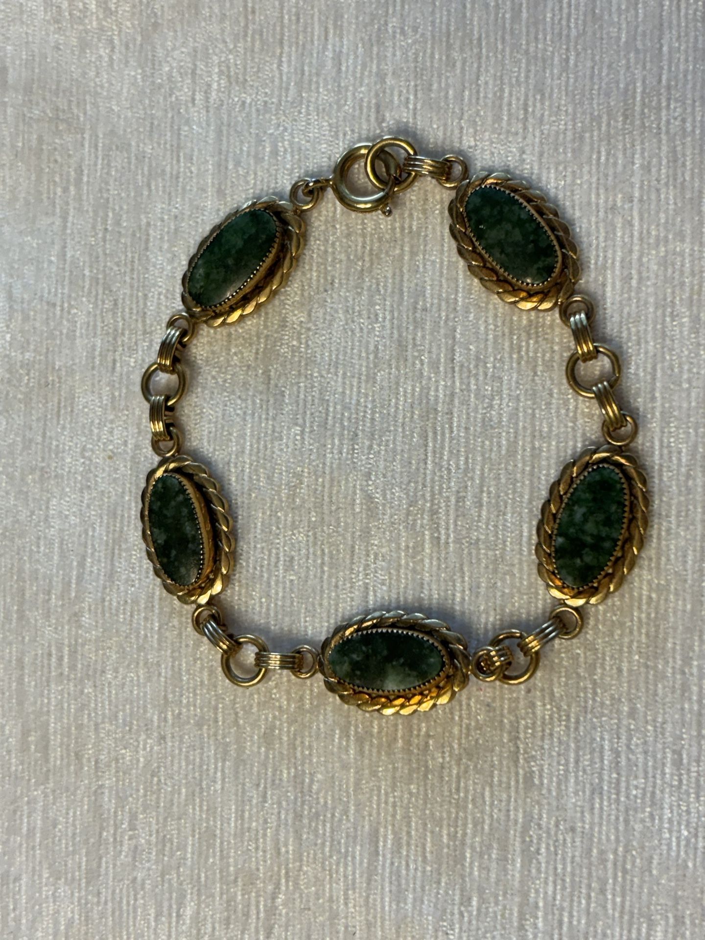 Vintage Jade Bracelet Gold Tone Plated