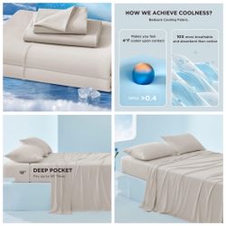 Cooling Sheets Queen Size, Cooling Bed Sheets for Hot Sleepers, Chill Cool Sheet, Deep Pocket Up to 18 Inches, Soft & Breathable Queen Sheet Set, 4 Pi