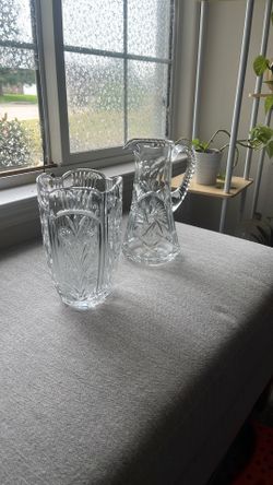Crystal Cut Pitcher And Vase