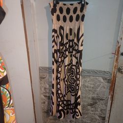 Strapless Maxi Dress Black and Cream Print