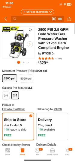 2900 PSI 2.5 GPM Cold Water Gas Pressure Washer with 212cc Carb Compliant Engine