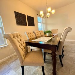 Elegant Espresso Dining Table + 8 Tufted Chairs | Seats 6-8 | Like New