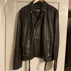 NWT Barneys Originals Leather Black Moto Jacket Size Medium Mens Zippers $295