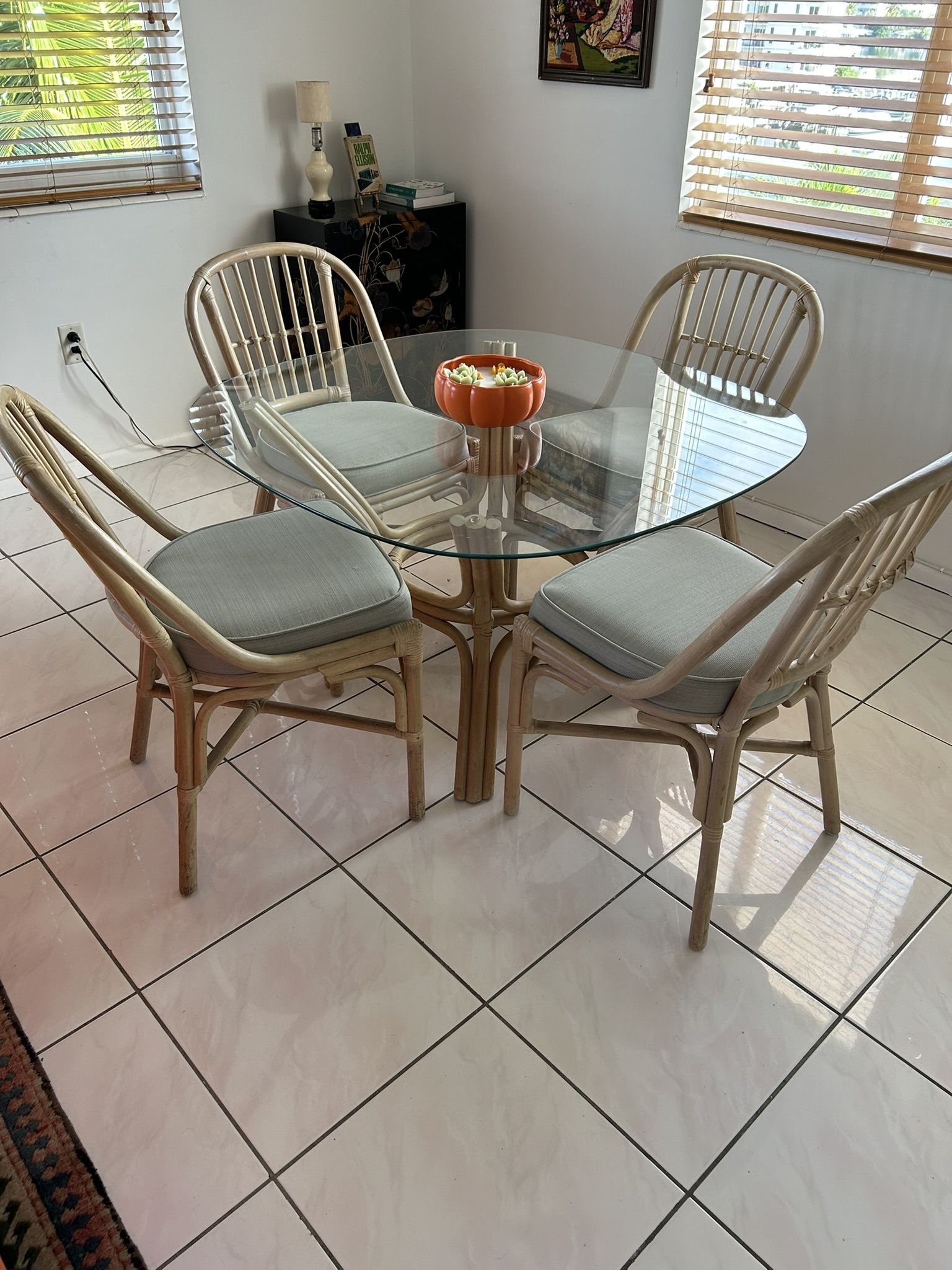 Vintage Bamboo Dining Table With Chairs