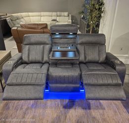 Power Recliner Sofa with Drop Table and Floor lights!