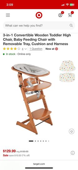 Curipeer 3-in- 1 Convertible Wooden Toddler High Chair 