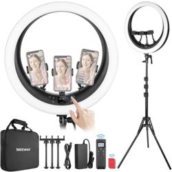NEW! NEEWER Ring Light RP19H 19 inch with Stand and 3 Phone Holders, Upgraded 2.4G and Touch Control