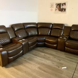 Leather Sectional With Power Reclining Seats