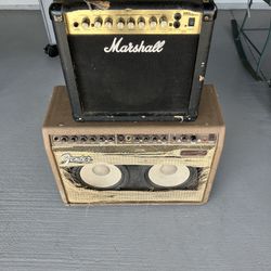 One Fender Acoustasonic And One Marshall MG15 DFX Amps 