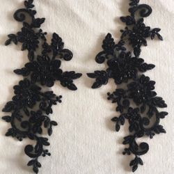4”x14” Black Beaded Appliqués On Netting