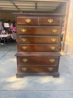 Tall Wood Chest of Drawers with Brass Hardware