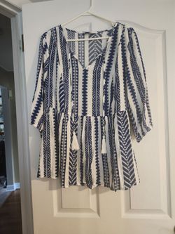 Navy Blue and White Print Romper