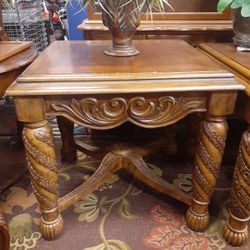 Set Of 2 Decorative Carved Wood End Tables