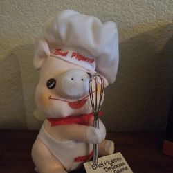 Chef Pigerro Small Stuffed Pig Chef Toy White Pink Red with Whisk 