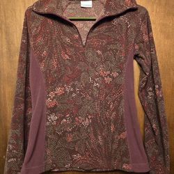 Columbia purple with print zip up pullover, size S