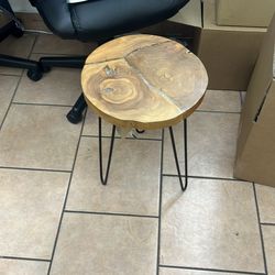 Wood side table with metal legs