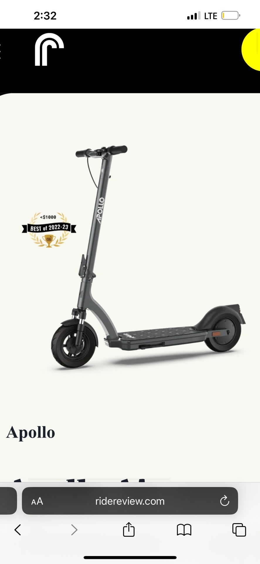 APOLLO AIR 2022 Electric Scooter / 500w / 20 mph / 20 mile Range / plus front Shocks / smooth ride