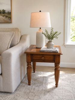 Vintage Solid Wood End Table with Dovetail Drawer