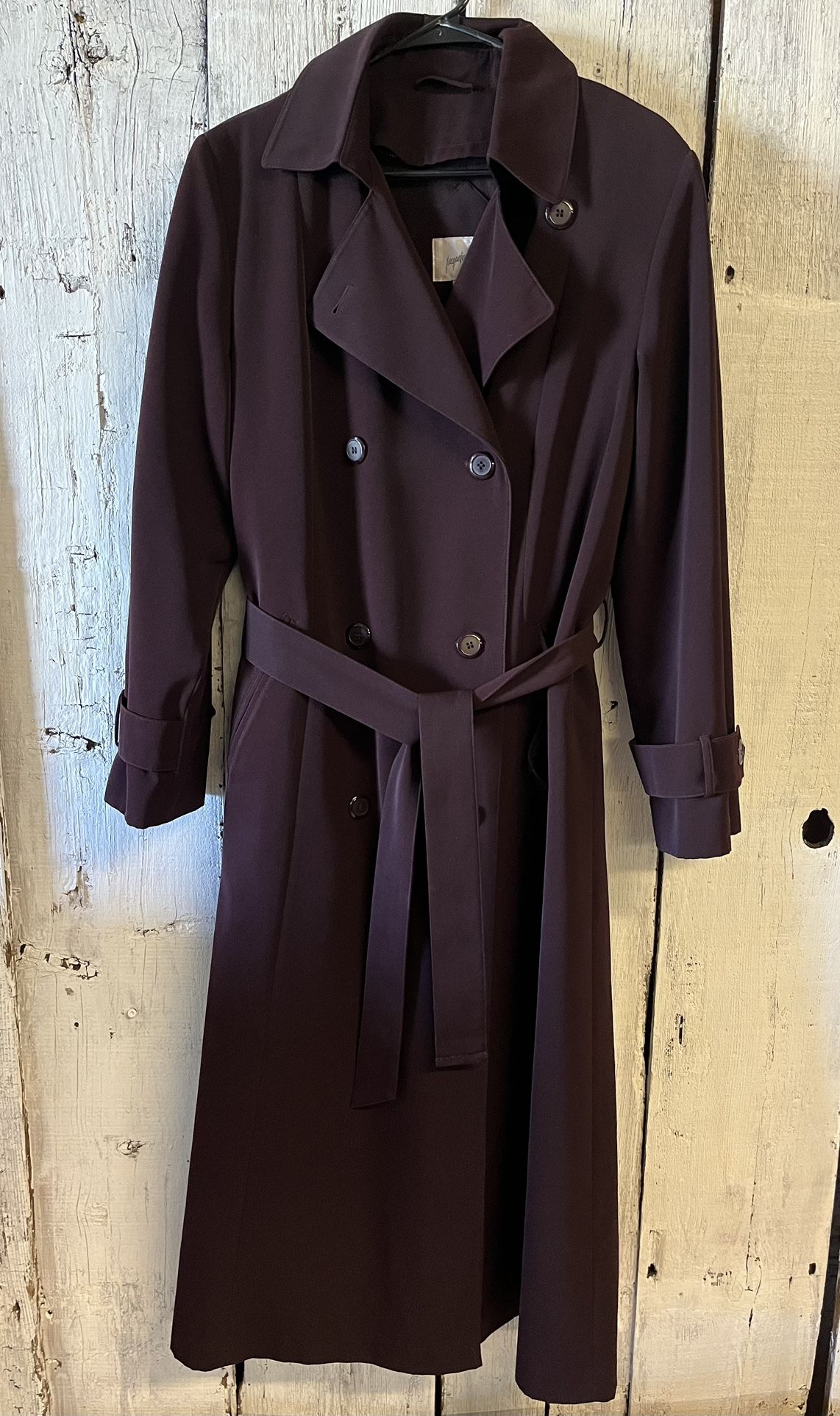 Vintage Jacqueline Ferrar Purple Trench Coat Women Size 12 Double Breasted +Belt