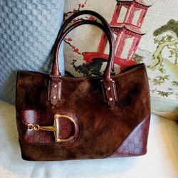 Vintage Suede Gucci Tote Handbag