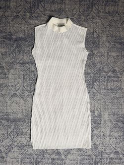 Balenciaga White Textured Mock Neck Mini Dress