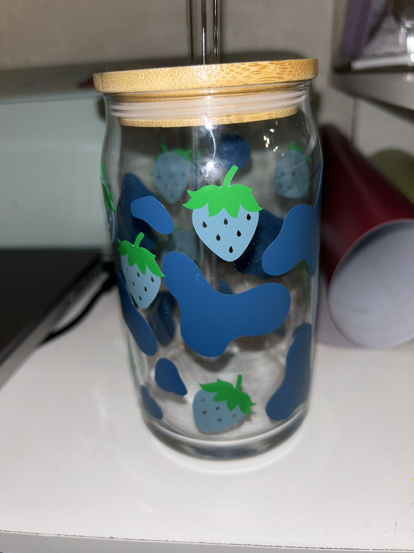 Blue Strawberry Cow glass