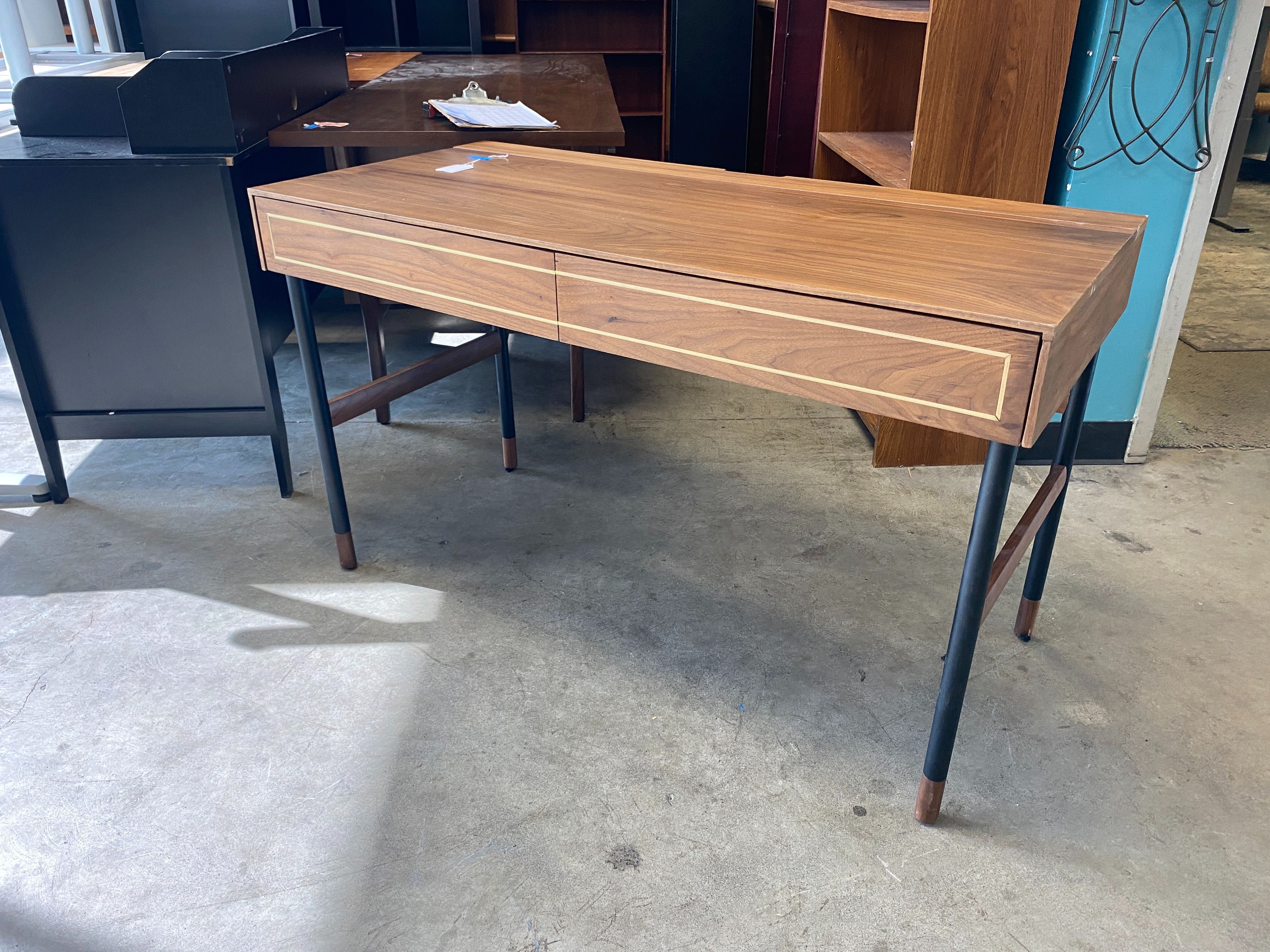 SCANDINAVIAN Kallan Walnut and Gold Writing Desk