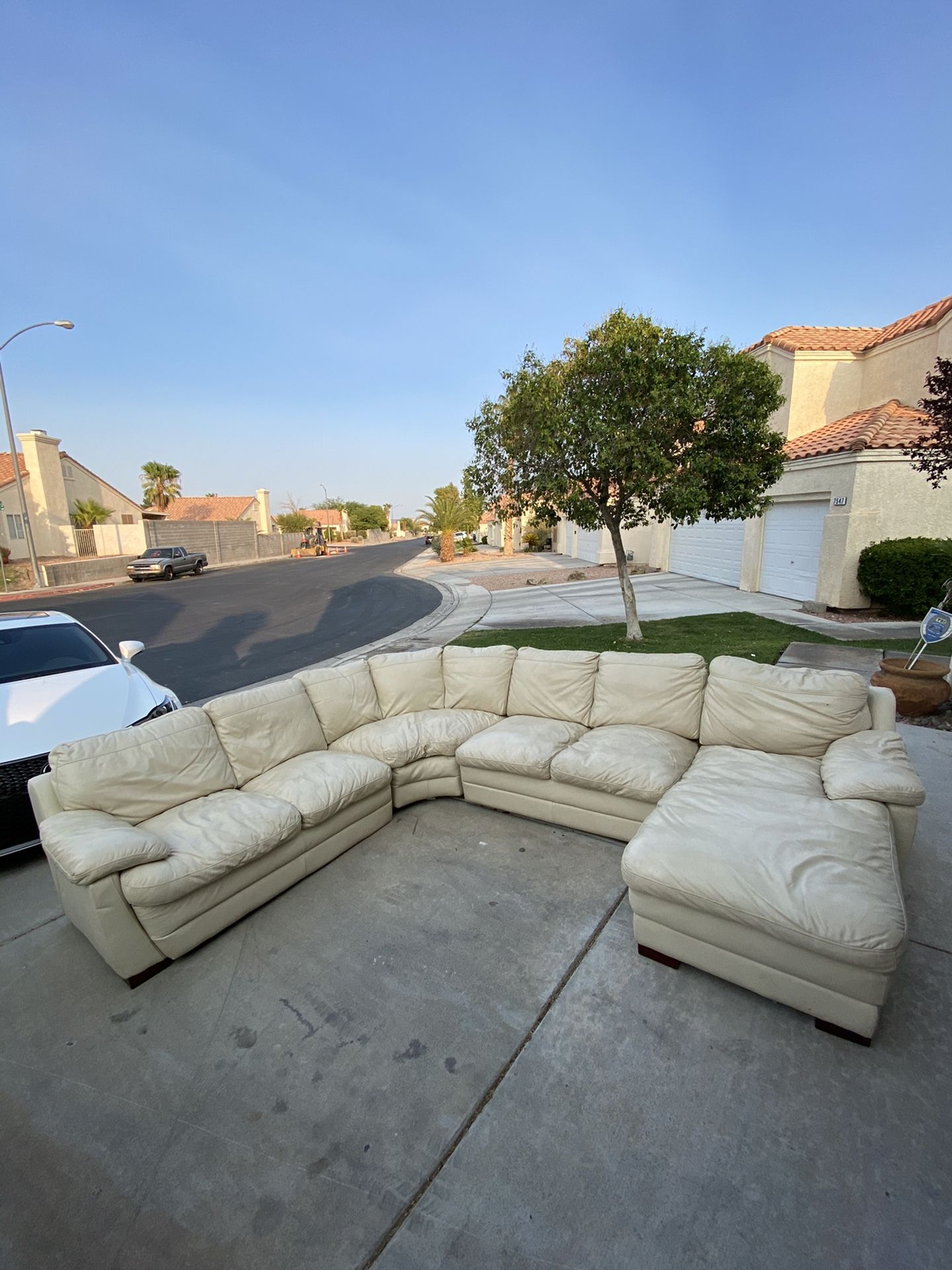 White sectional leather couch