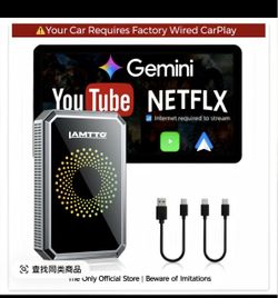 【️️CHECK COMPATIBILITY】LAMTTO 2026 Wired CarPlay to Wireless Adapter - Stream Netflix/YouTube/TikTok & Gemini AI on the Touchscreen : Hotspot Required