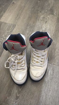 Air Jordan 5 White Navy Red Sneakers Size 9
