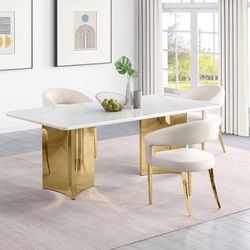 ~NEW ITEM~ Stunning Dining Room Table With White Marble Top And Gold Base! 
