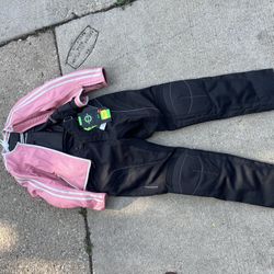 Motorcycle First Gear Multi-layer Mesh Pants & Pink Genuine Leather Jacket