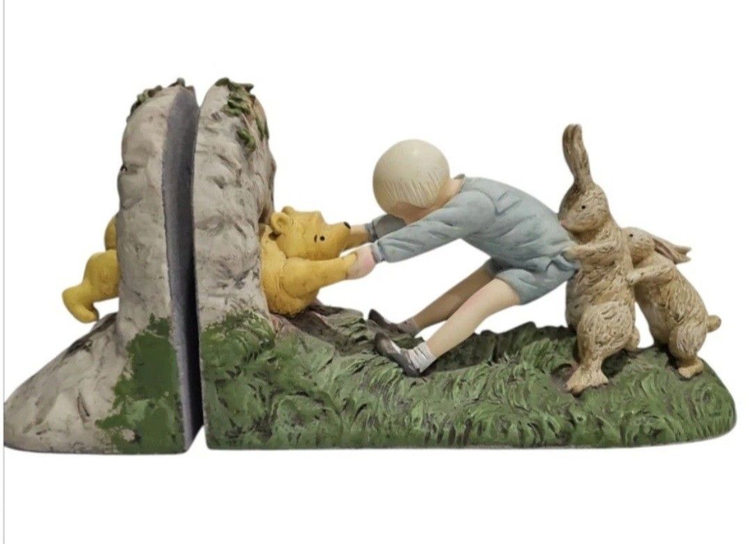 Vintage Disney Stuck Winnie the Pooh Bookends, rabbits boy, Collectible RARE/A/