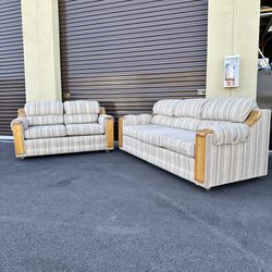 vintage Modernist Tweed Stripe Sofa Loveseat Set