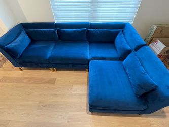 Blue Velvet Sectional Couch Sofa