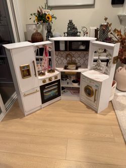 Kids Wooden Play Kitchen Set White & Gold