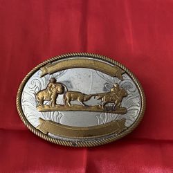 Vintage TEAM CALF ROPING Western Belt Buckle