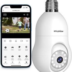 LaView 4MP Bulb Security Camera 2.4GHz,360° 2K Security Cameras Wireless Outdoor Indoor Full Color Day and Night, Motion Detection, Audible Alarm, Eas
