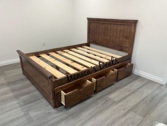 Queen Solid Wood Bed Frame With 3 Drawers $600