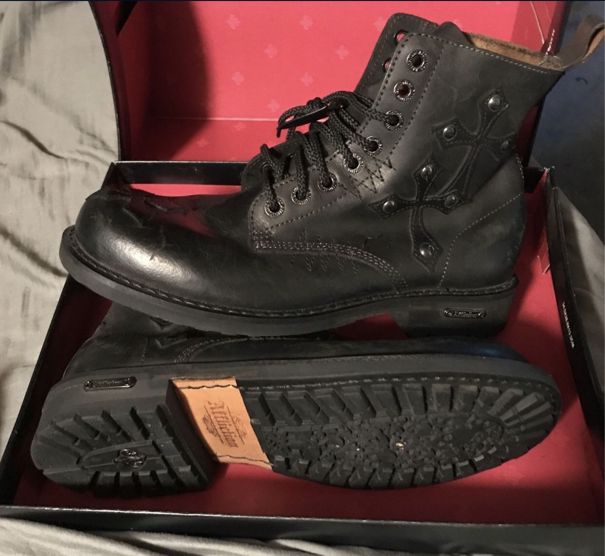 New! Affliction Leather Cross Boots