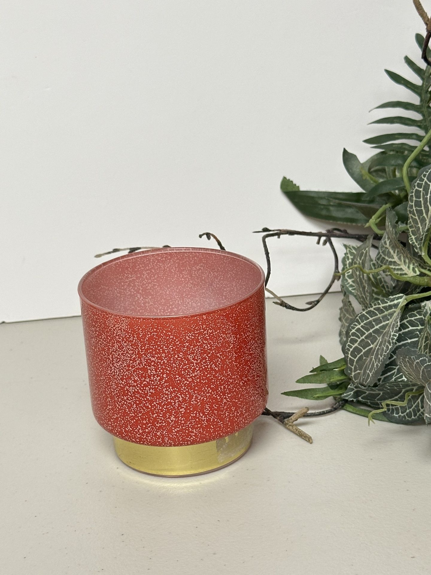 Red textured glass candle holder